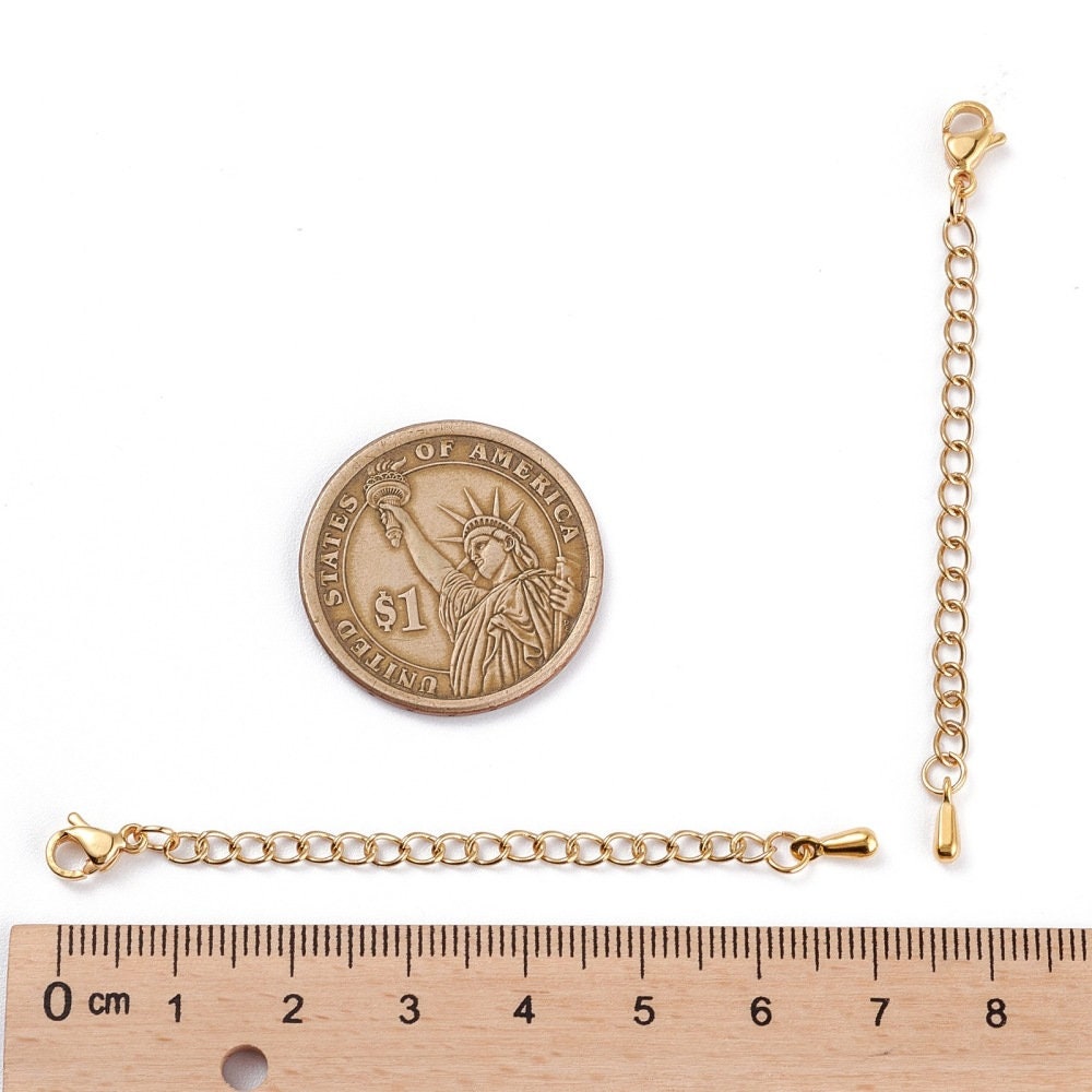2.75" necklace extender, Stainless steel chain extender, Adjustable bracelet part, Gold, Silver
