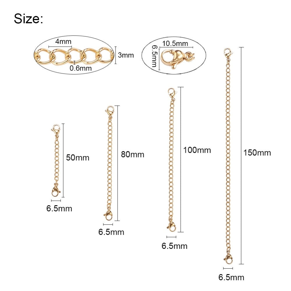 Necklace extender, Stainless steel chain extender, Adjustable bracelet part, 21K gold plated, Silver