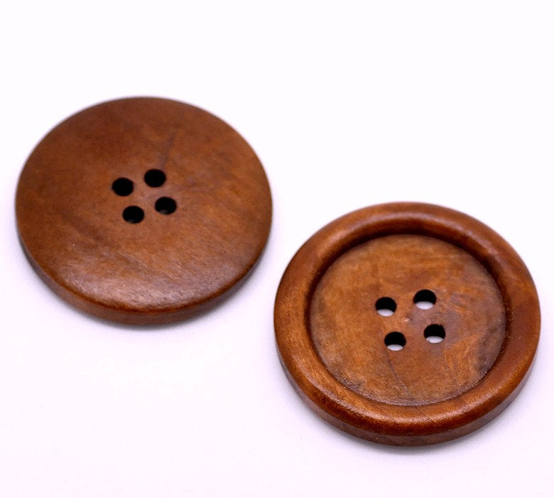 Gros Bouton Brun Rouge - 4 boutons en bois de 35mm
