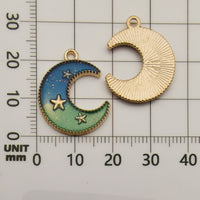 8 celestial assorted enamel charms, Nickel free metal pendants, Cute mixed shapes for jewelry making