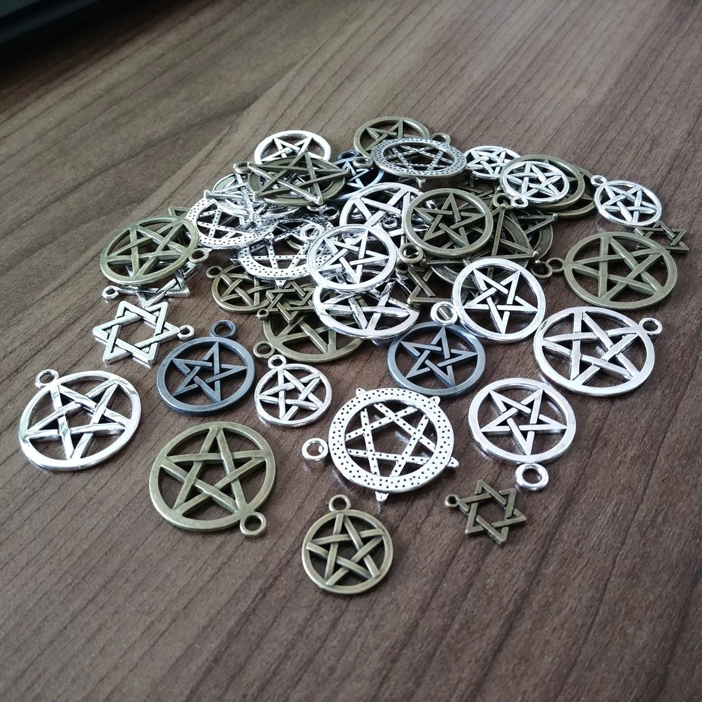 Assorted pentagram bulk charms, Nickel free metal pendants, Grab bag