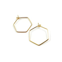18K Gold plated hexagon hoops 2pcs (1 pair) - 2 size available - Nickel free brass geometric earwire