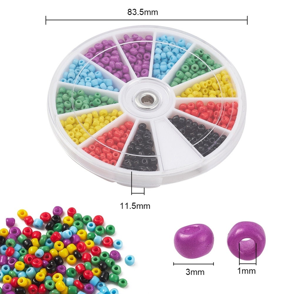 Glass seed beads kit, Assorted colors, 3mm 8/0, Jewelry making set
