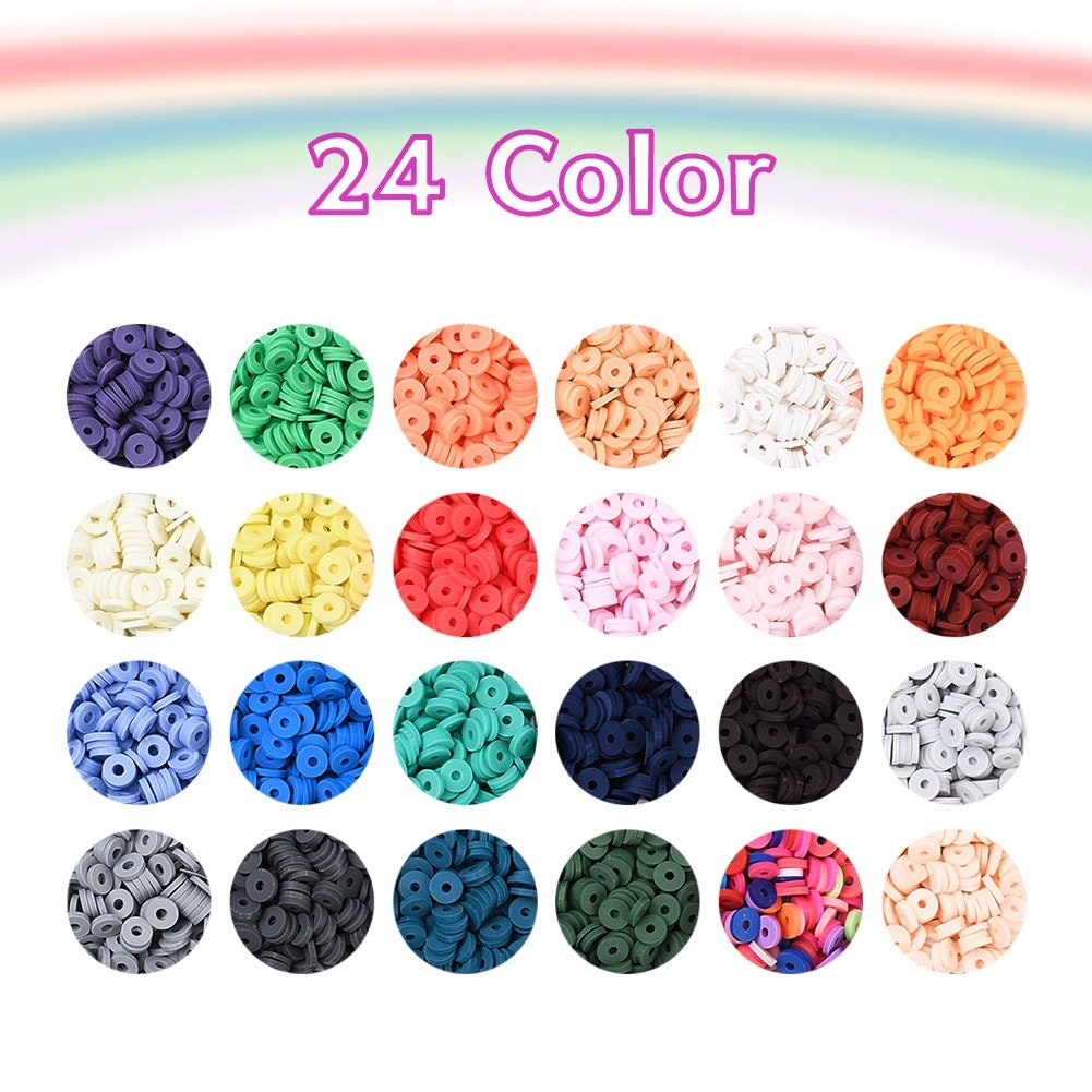 Colorful clay beads kit, 3600 assorted heishi beads, Jewelry bracelet making set DIY, 24 colors box