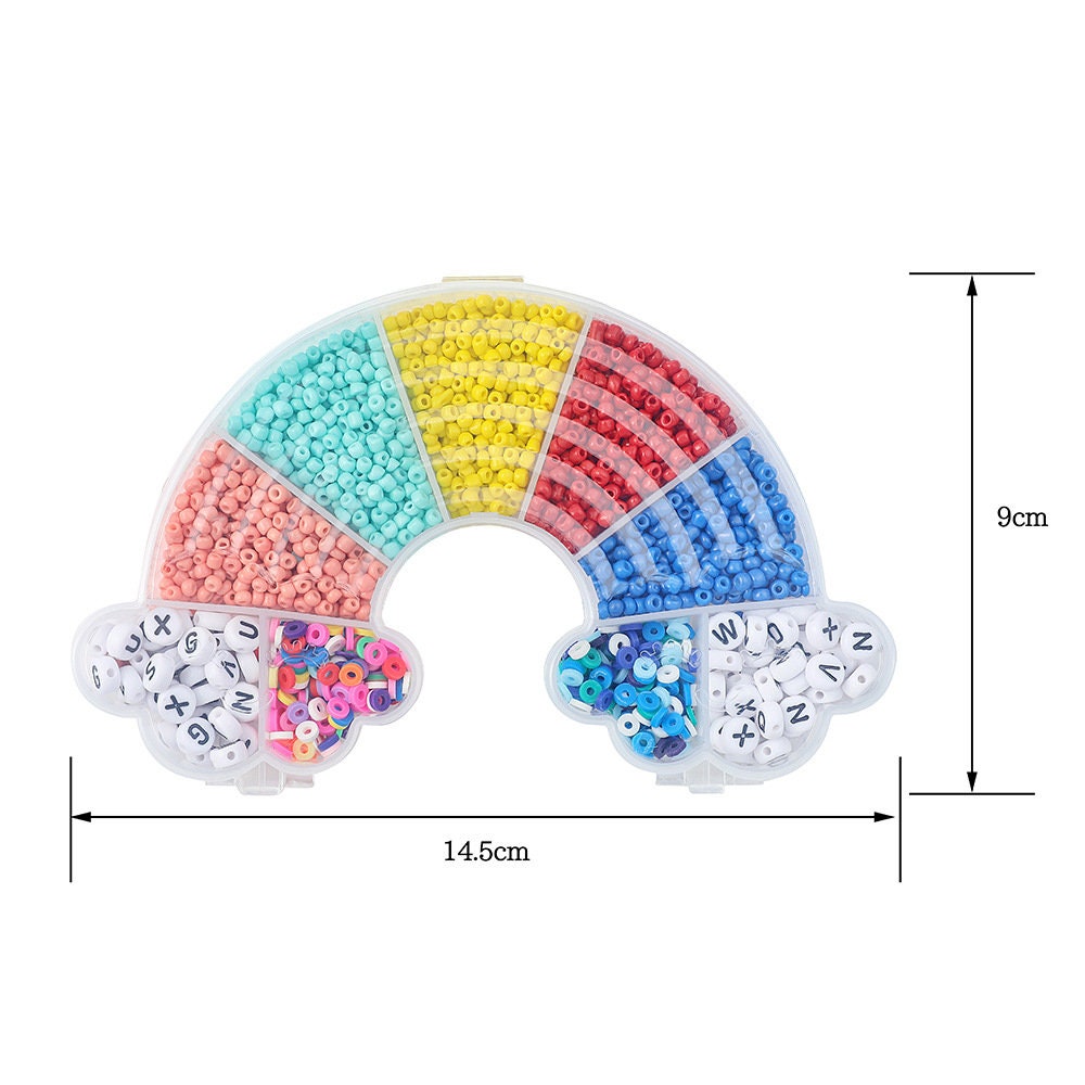 Cute beads kit, Rainbow shaped box, 2480 assorted clay and acrylic beads, Jewelry making gift