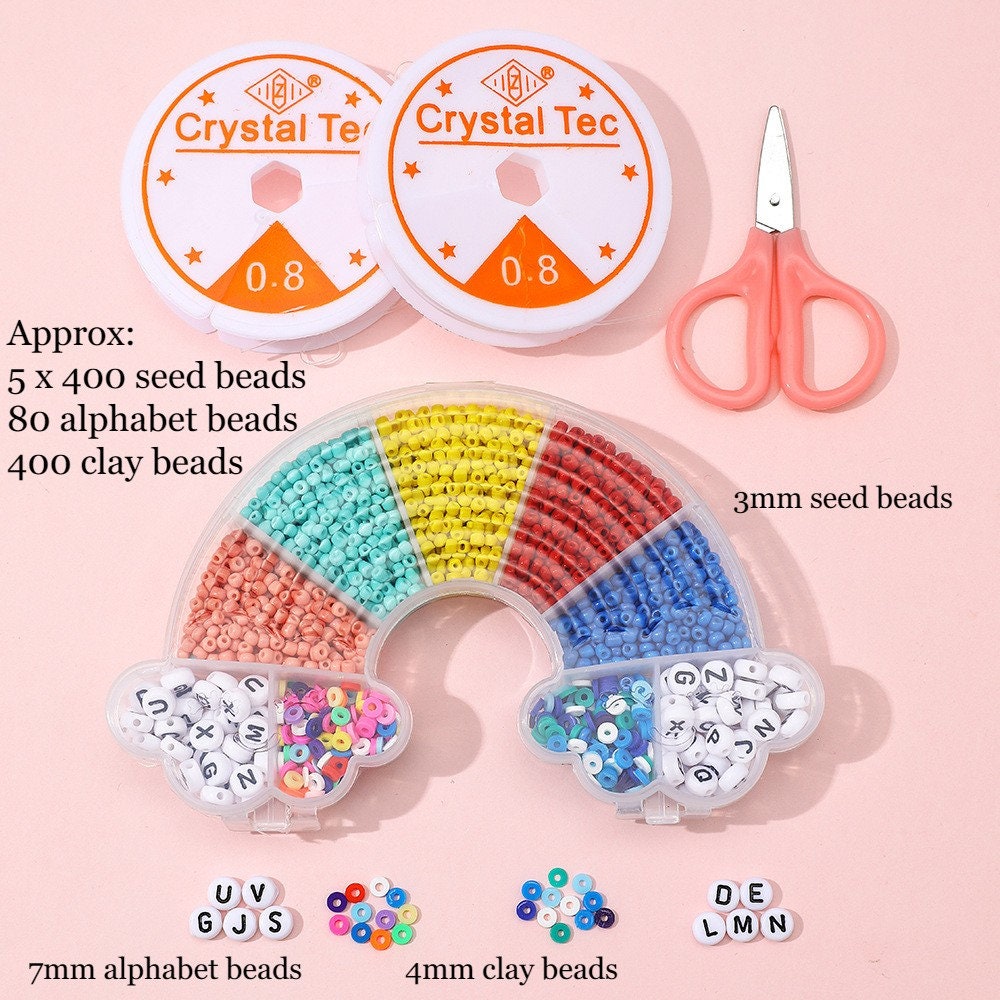 Cute beads kit, Rainbow shaped box, Assorted clay and acrylic beads
