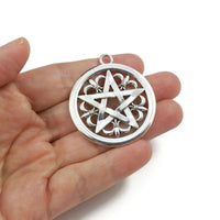 Silver pentagram pendant, 40mm nickel free metal pendants, Big pentacle star charms for jewelry making