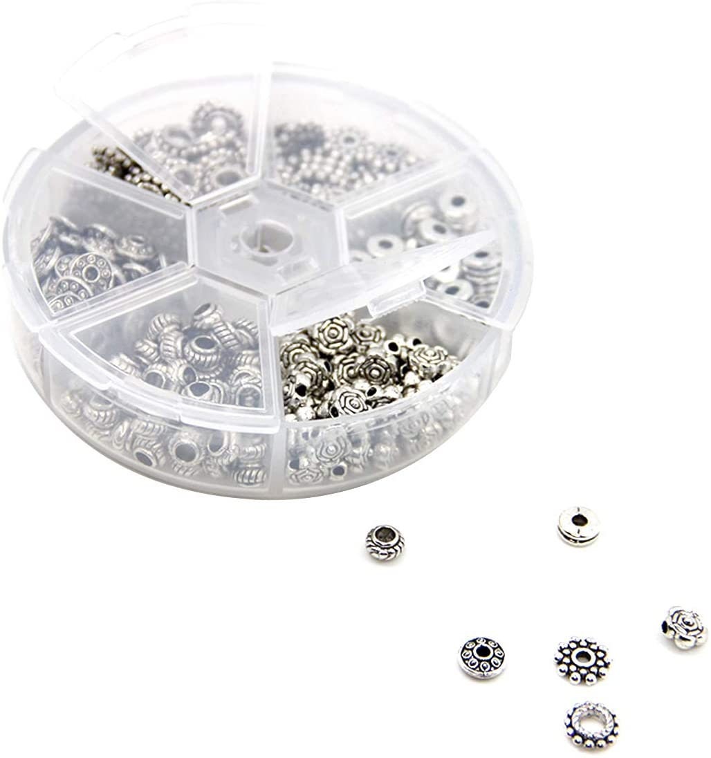 Silver metal spacer beads kit, 300pcs assorted tibetan styles, Hypoallergenic nickel free findings jewelry making