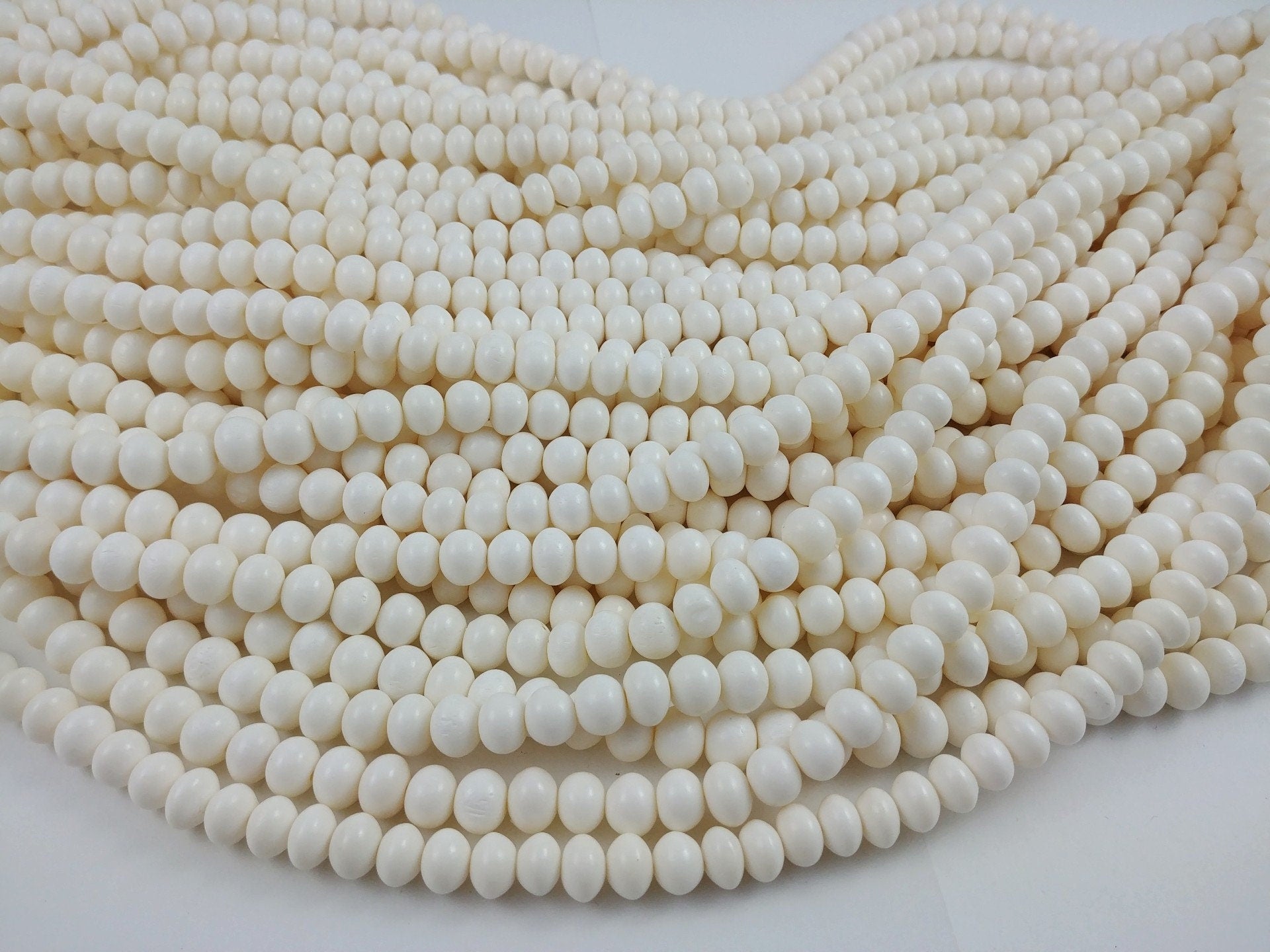 White bone beads, 12 bone rondelle beads 9mm, Eco friendly and natural beads for jewelry making
