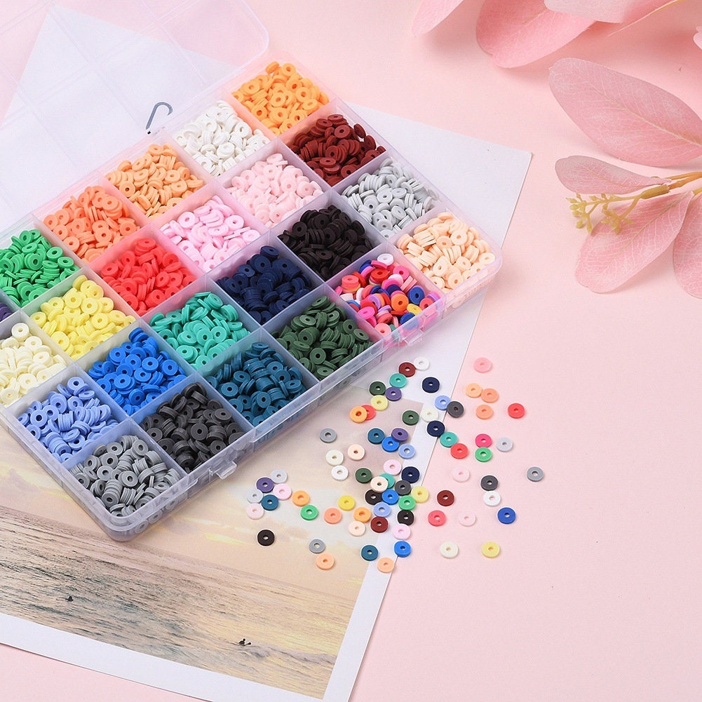 Colorful clay beads kit, 3600 assorted heishi beads, Jewelry bracelet making set DIY, 24 colors box