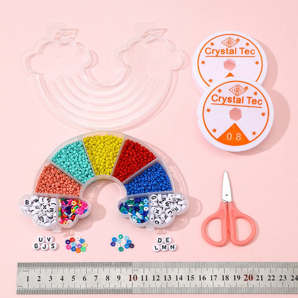 Cute beads kit, Rainbow shaped box, 2480 assorted clay and acrylic beads, Jewelry making gift