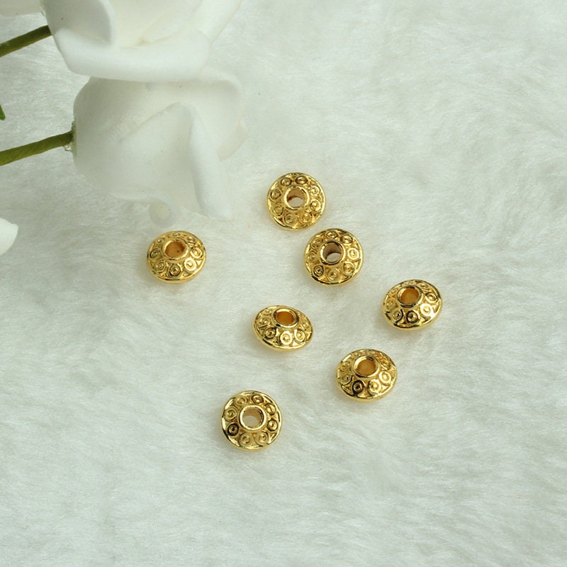 Gold saucer spacer beads, 6mm or 8mm, 18K gold plated beads, Jewelry making nickel-free metal beads