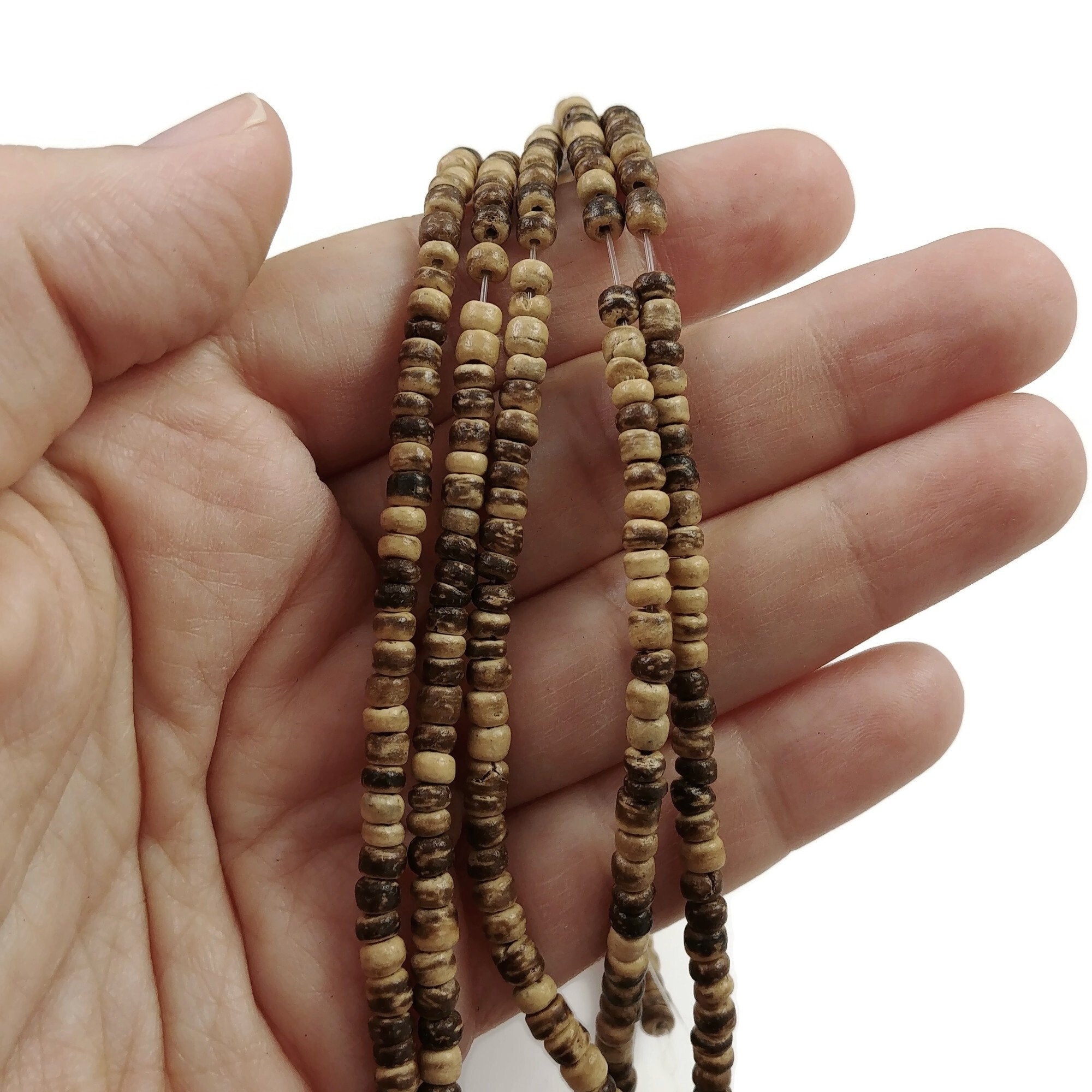 Tiny brown and beige coconut beads 2-3mm, Natural wooden seed beads, Jewelry making bracelet beads