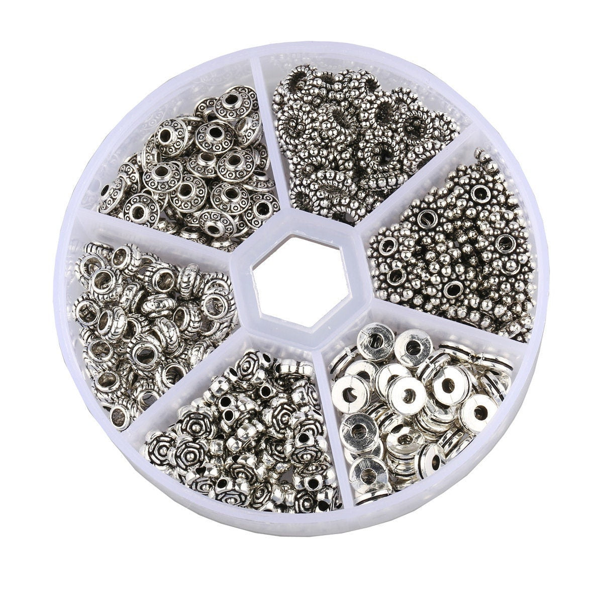 Silver assorted metal spacer beads kit, Nickel free jewelry making