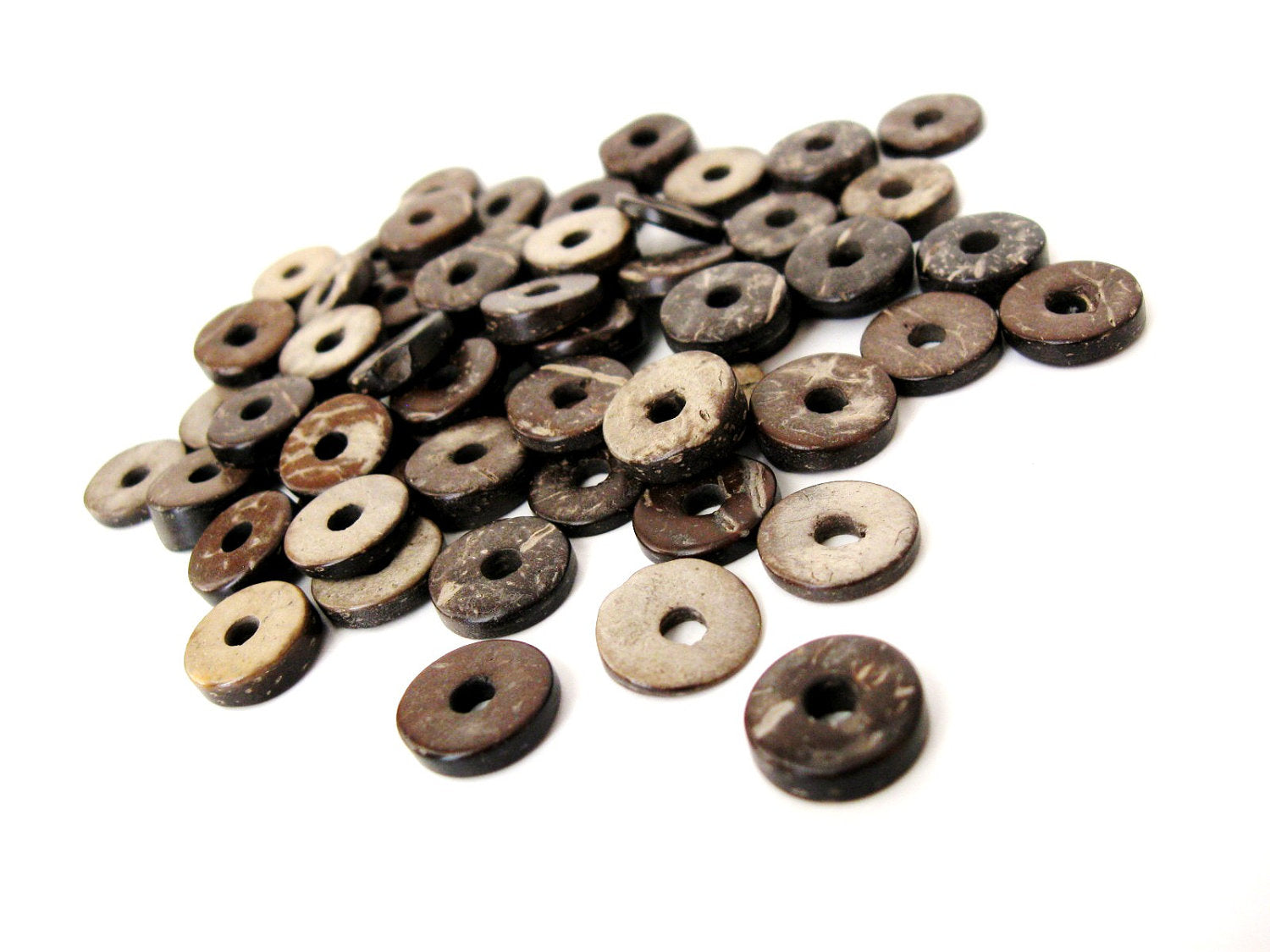 50 Wood CocoNut Shell Beads - Eco Friendly Donuts Rondelle Disk Beads 12mm