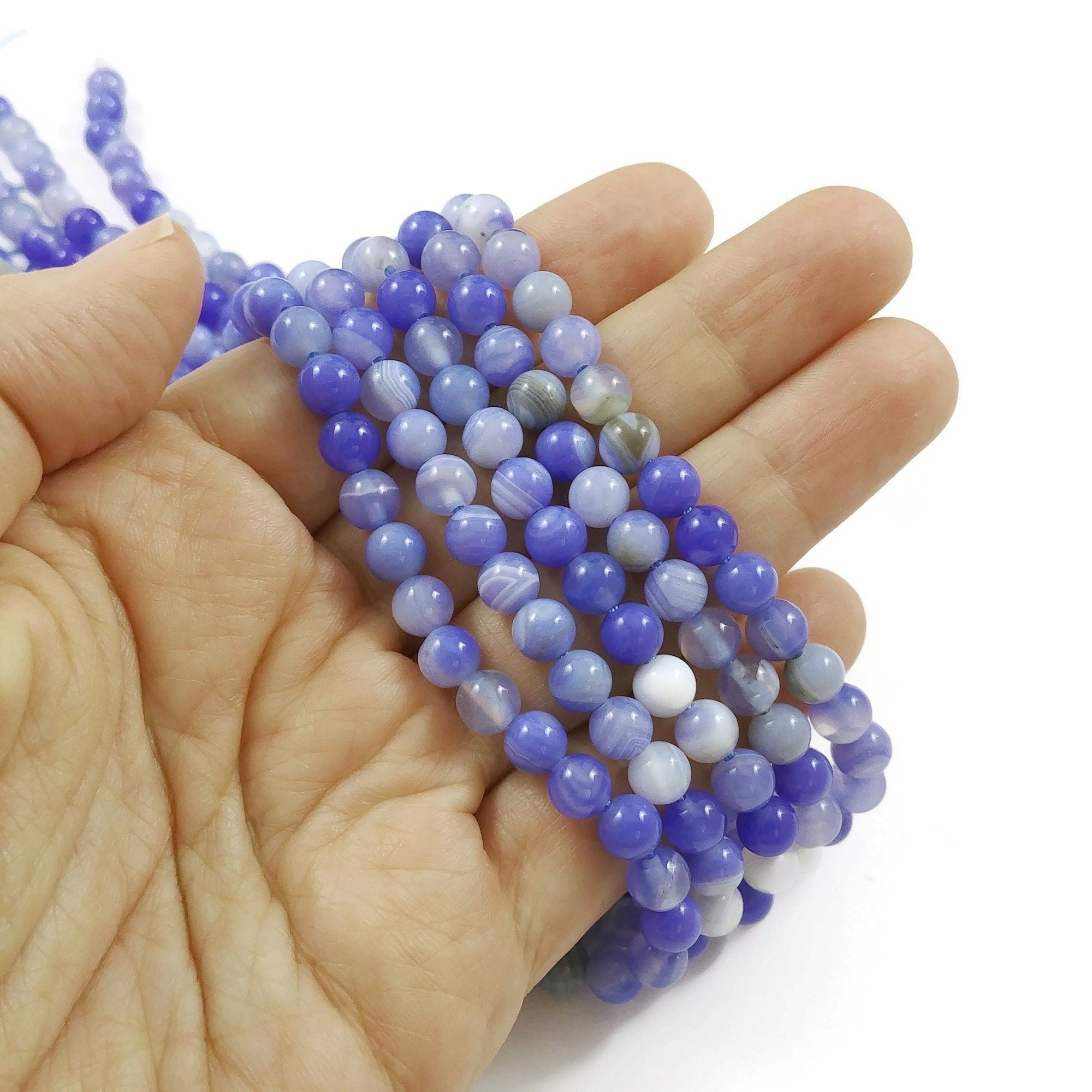 Natural blue chalcedony beads, 6mm round gemstone beads, Jewelry making strand