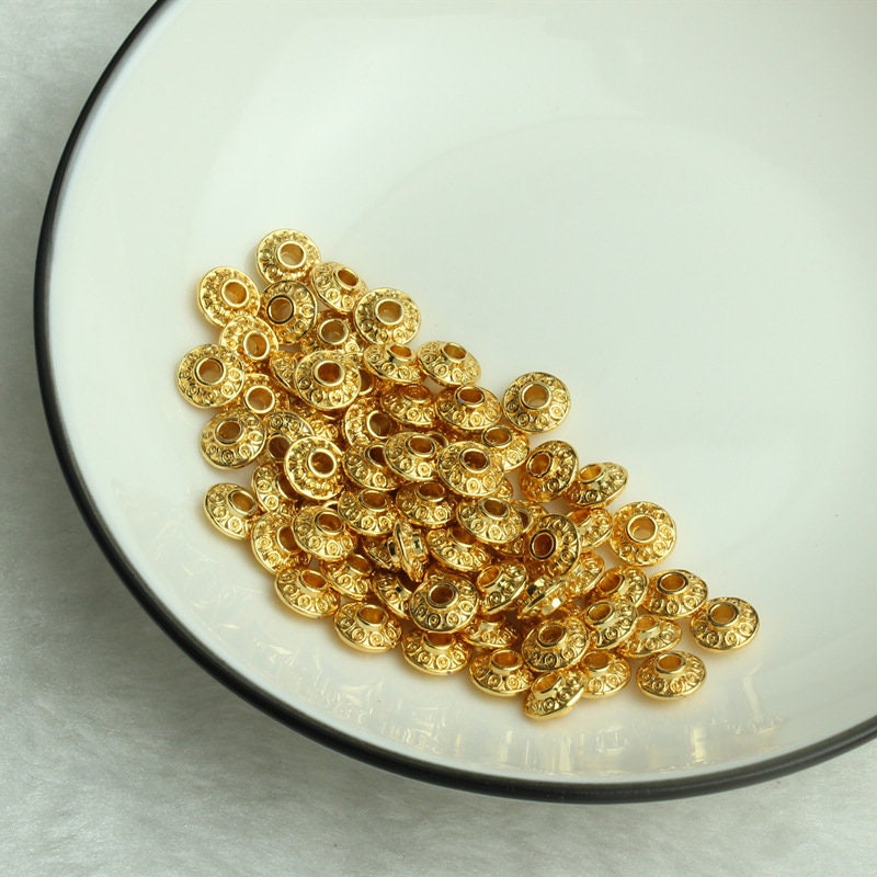 6mm, 8mm, 18k Gold Plated Spacer Beads, Brushed Gold Beads