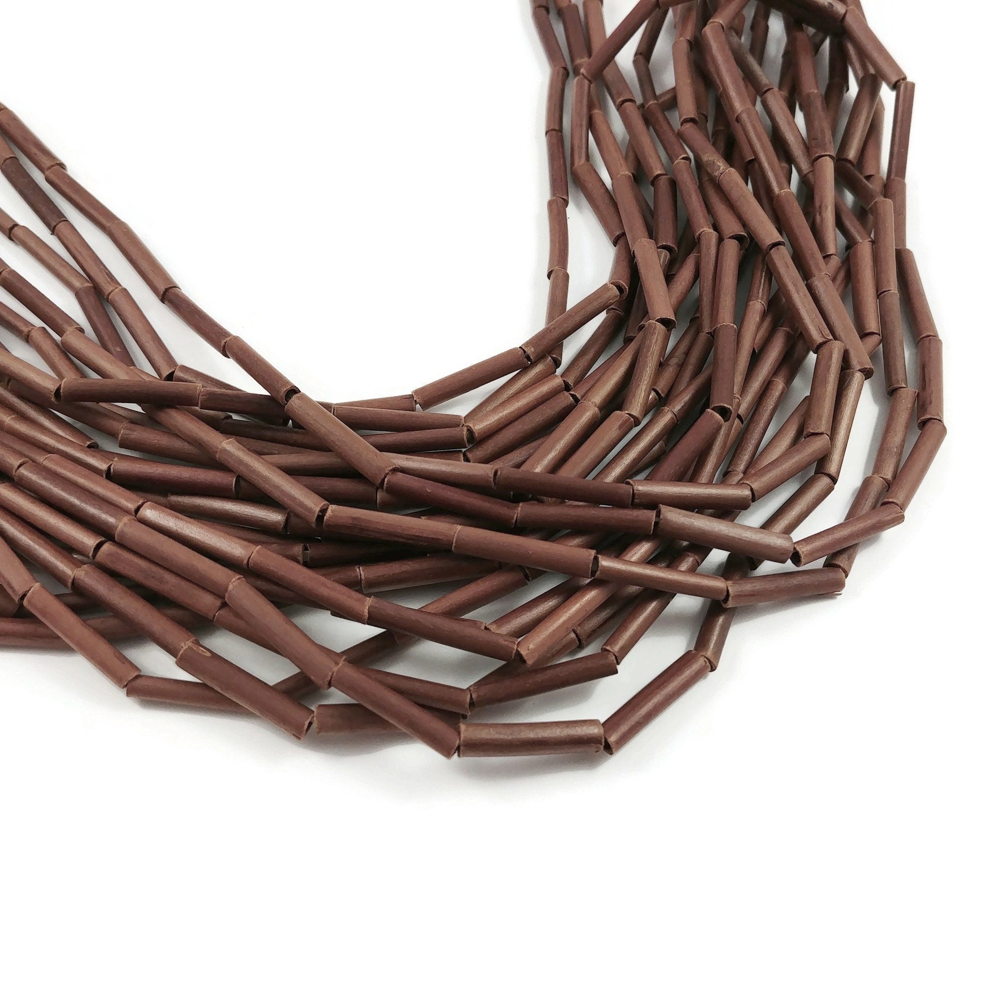 Bamboo Wood Tube Beads - Agsam Vine Brown Beads 18mm - 28" strand