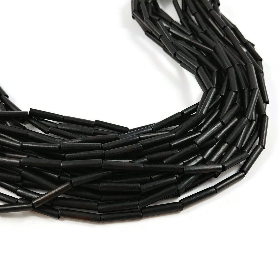 Bamboo Wooden Beads - Black Tube Beads 17mm - 30" strand