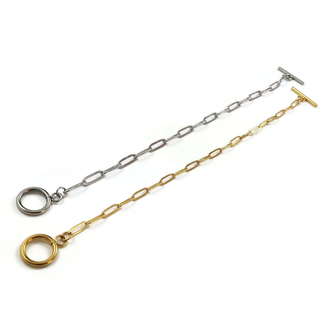 Stainless steel paperclip chain bracelet, Gold, Silver, Toggle clasp