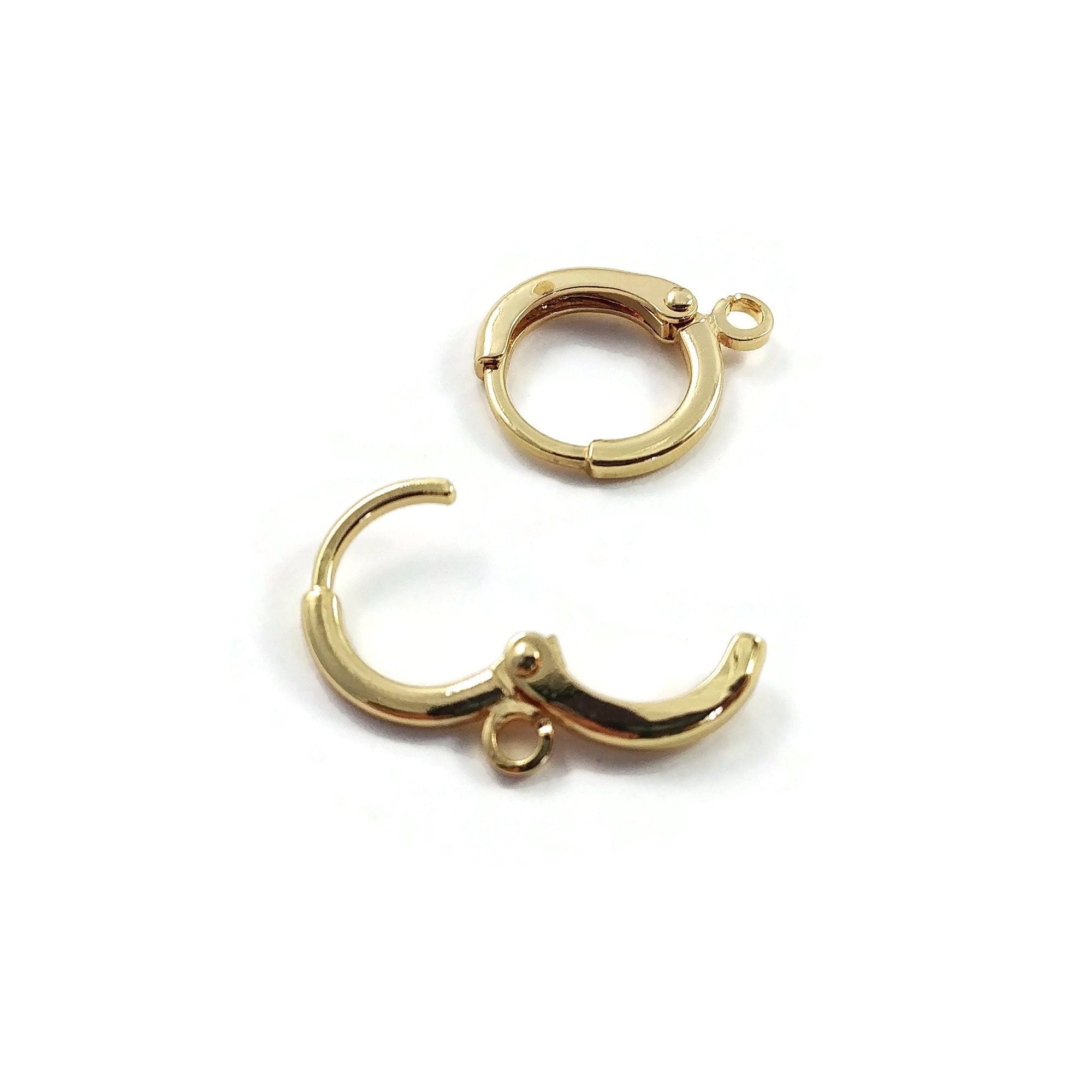 Gold, Silver, Huggie hoops with loop, Nickel free brass earring findings, Leverback ear wire for jewelry making