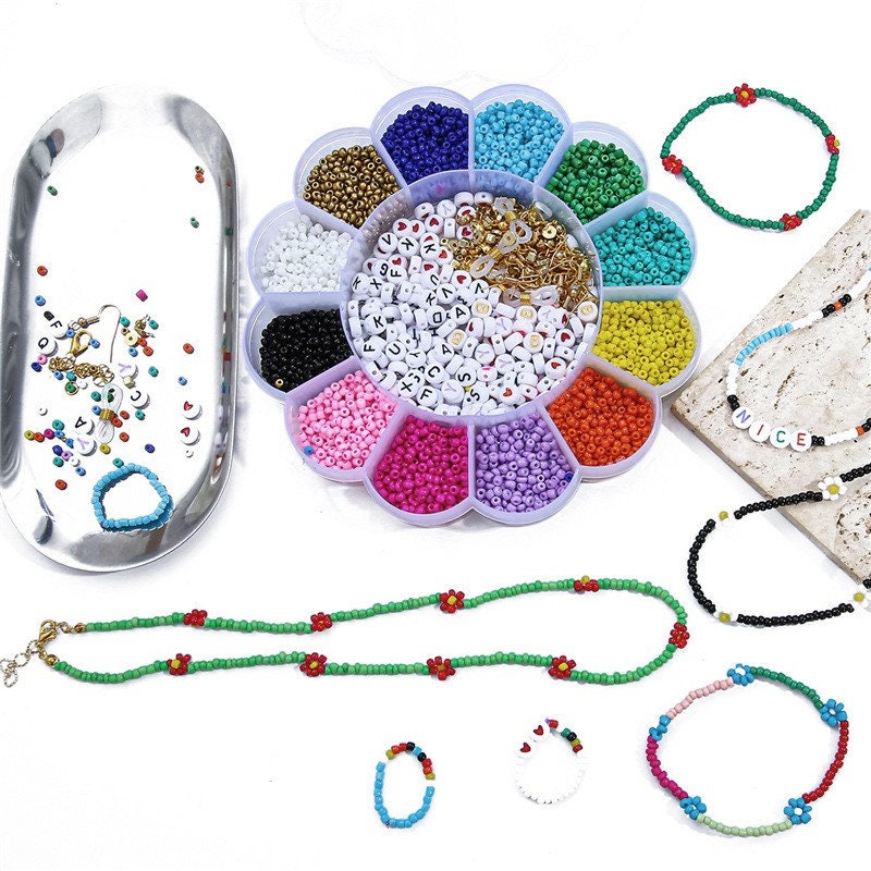 Jewelry making and beads kit, 6000 assorted beads and findings, Flower shaped gift box