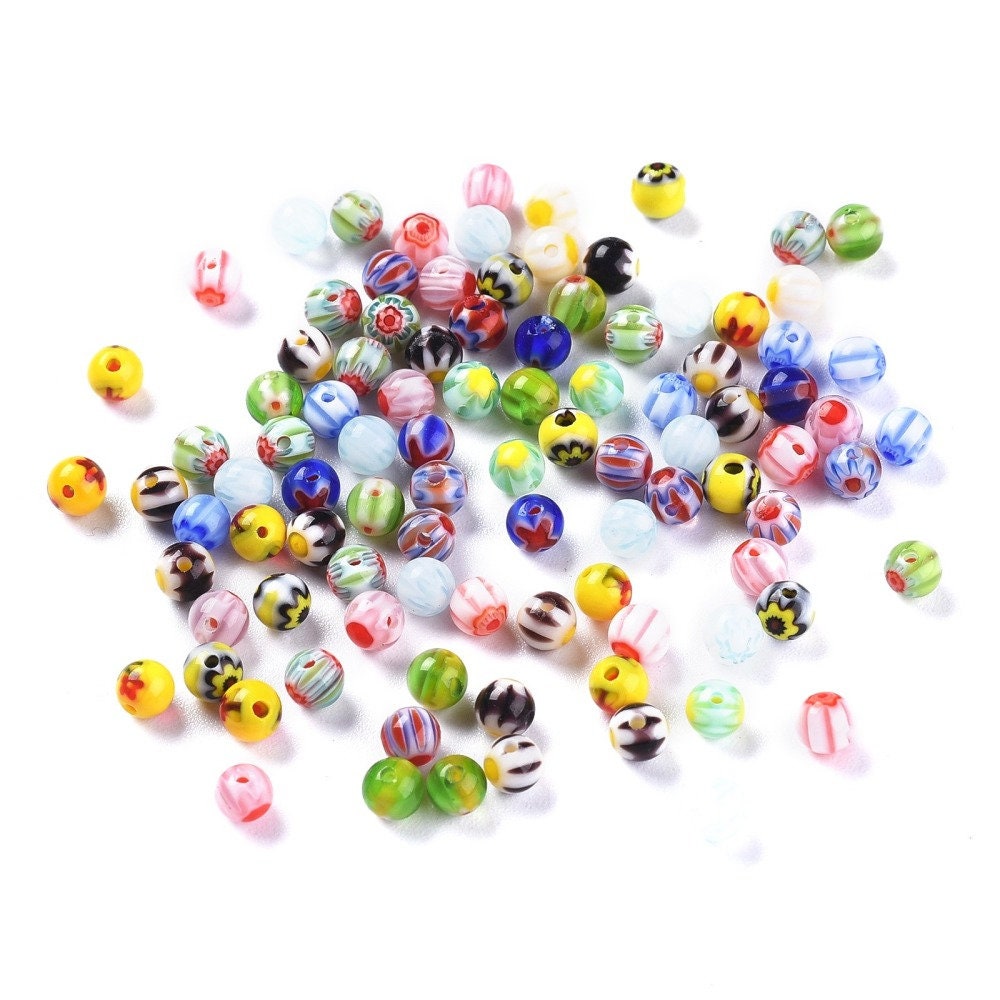 Millefiori glass beads, Assorted mixed colors, 4mm, 6mm, 8mm, Jewelry making unique beads