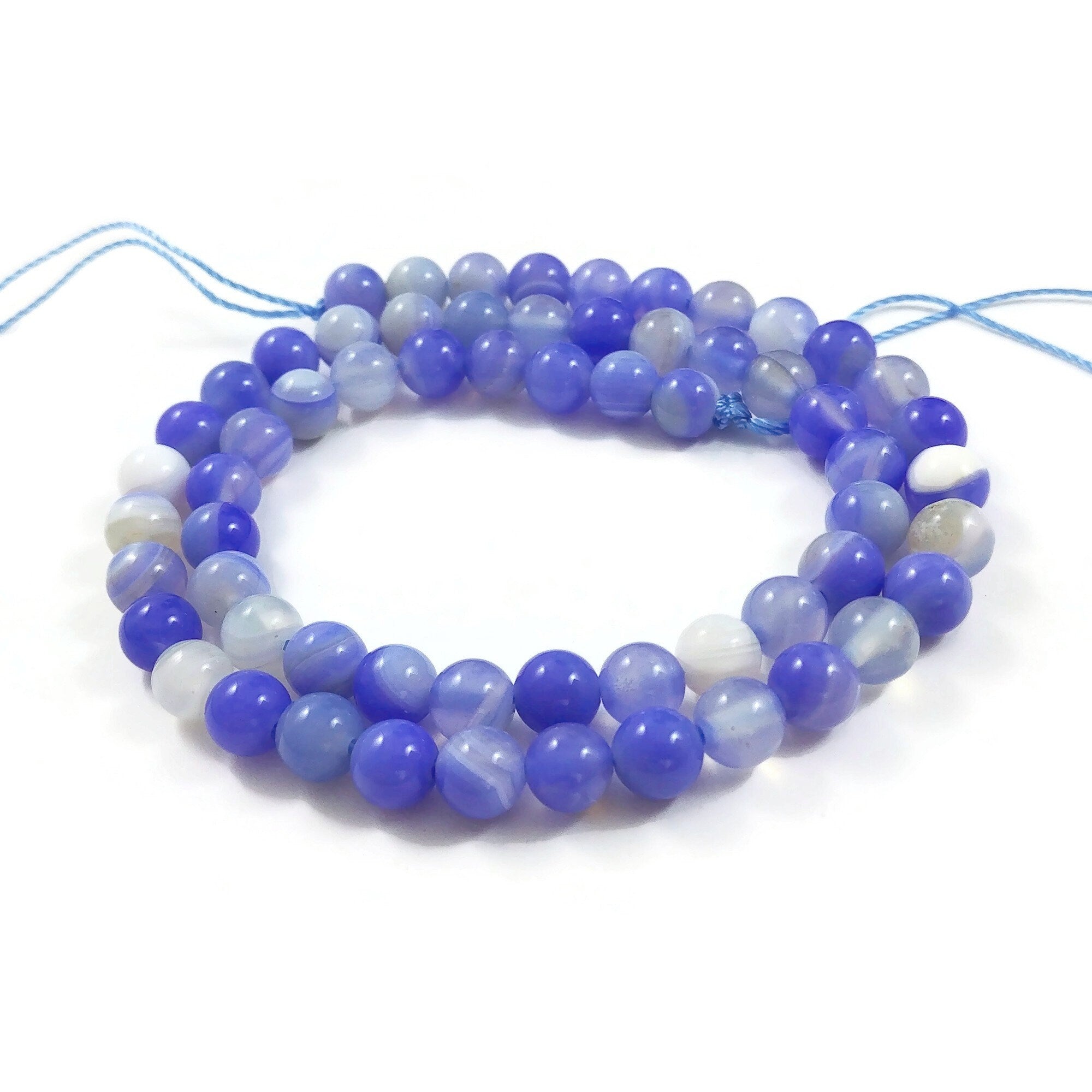 Natural blue chalcedony beads, 6mm round gemstone beads, Jewelry making strand