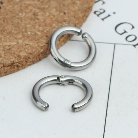 No piercing huggie hoop earrings, Silver stainless steel earring fin