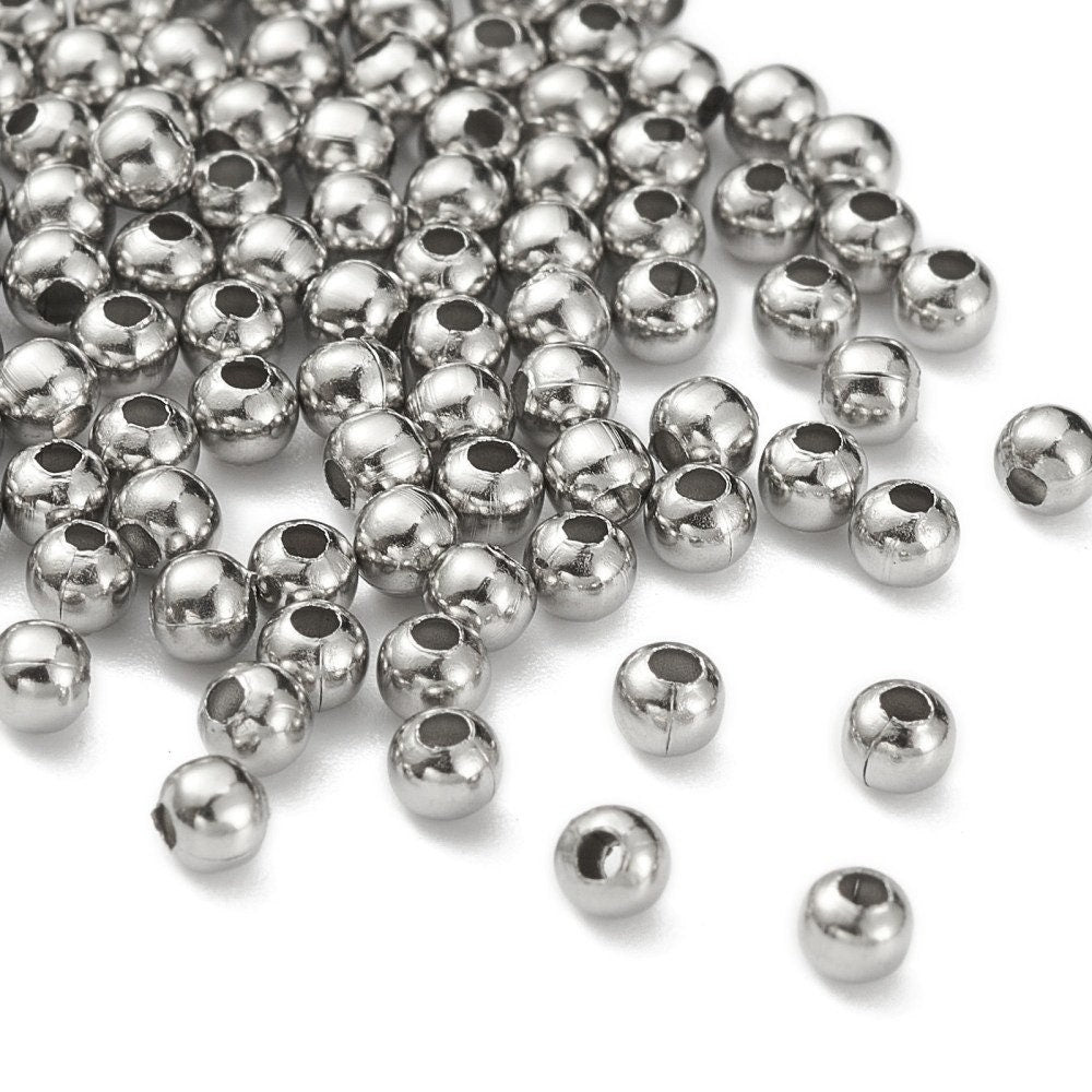 140pcs 2-7mm Rondelle Stainless Steel Beads Silver Spacer Beads 1