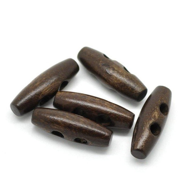 6 wooden Toggle Buttons - Dark Red 3.4 x 1.2cm
