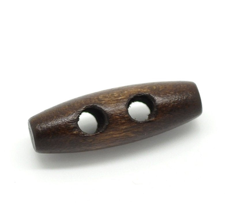 6 small wooden Toggle Buttons - Dark Brown 3 x 1cm