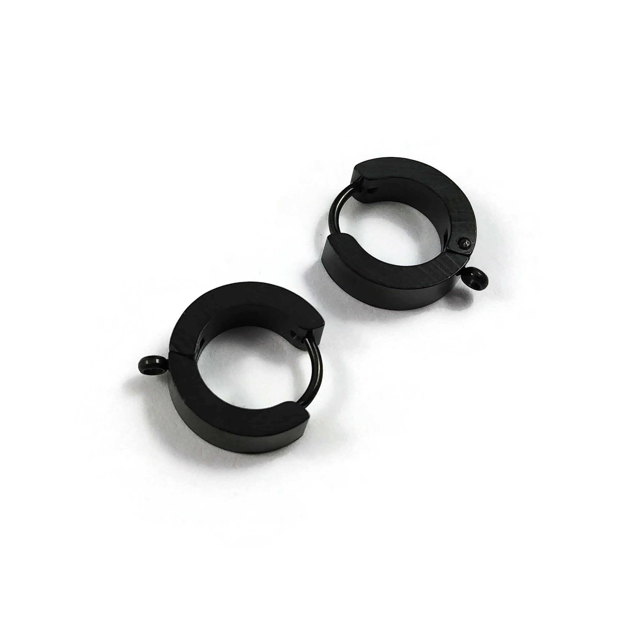 Black huggie hoops with loop, Stainless steel earring findings, Jewelry making DIY hoop with charms