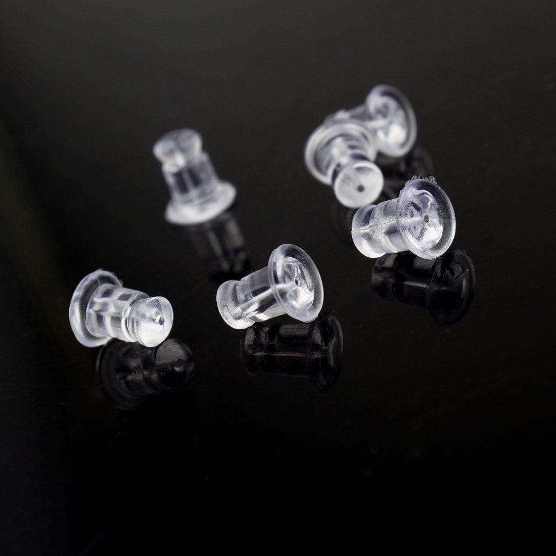 100 Pairs Plastic Earring Posts Clear Ear Pins and Silicone Rubber Backs  Earnuts Earring Backs for