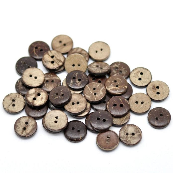 12 Brown Coconut Small Buttons 10mm - Natural Wood and Eco Friendly