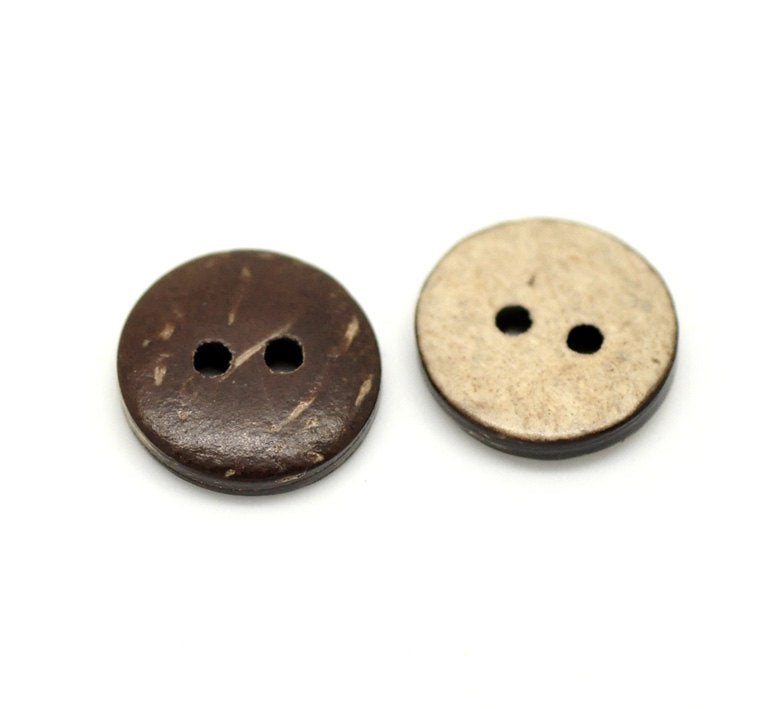 12 Brown Coconut Small Buttons 10mm - Natural Wood and Eco Friendly