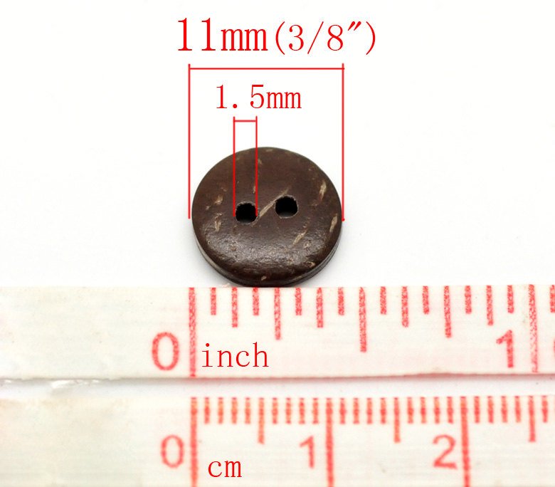 12 Brown Coconut Small Buttons 11mm - Natural Wood and Eco Friendly