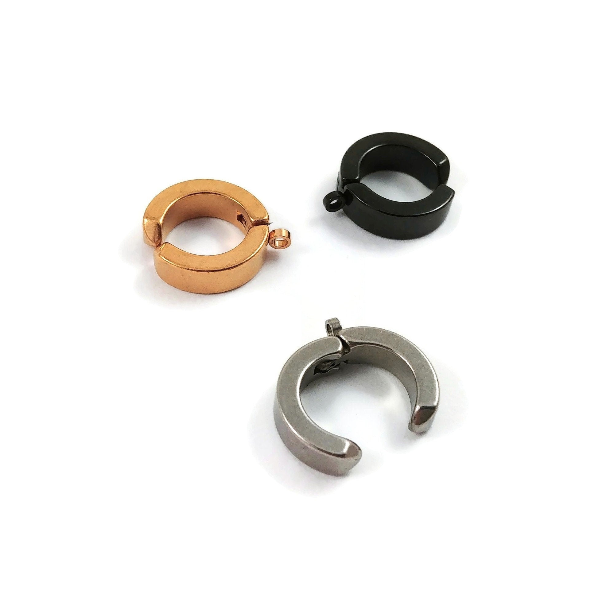 2 No piercing huggie hoops with loop, Stainless steel clip on ear cuff