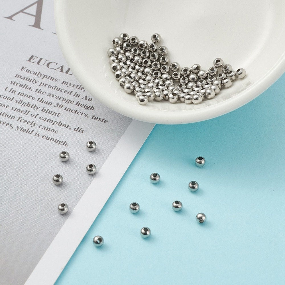 SAVITA 1400pcs 3mm Small Metal Round Spacers Beads Metallic Plated Round  Beads for Jewelry Bracelets Necklace DIY Crafts Decoration (Silver)