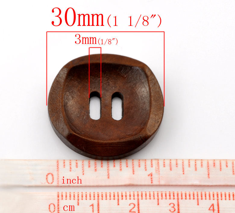 Dark Chocolate Brown Wooden Sewing Buttons 35mm - set of 6 natural woo