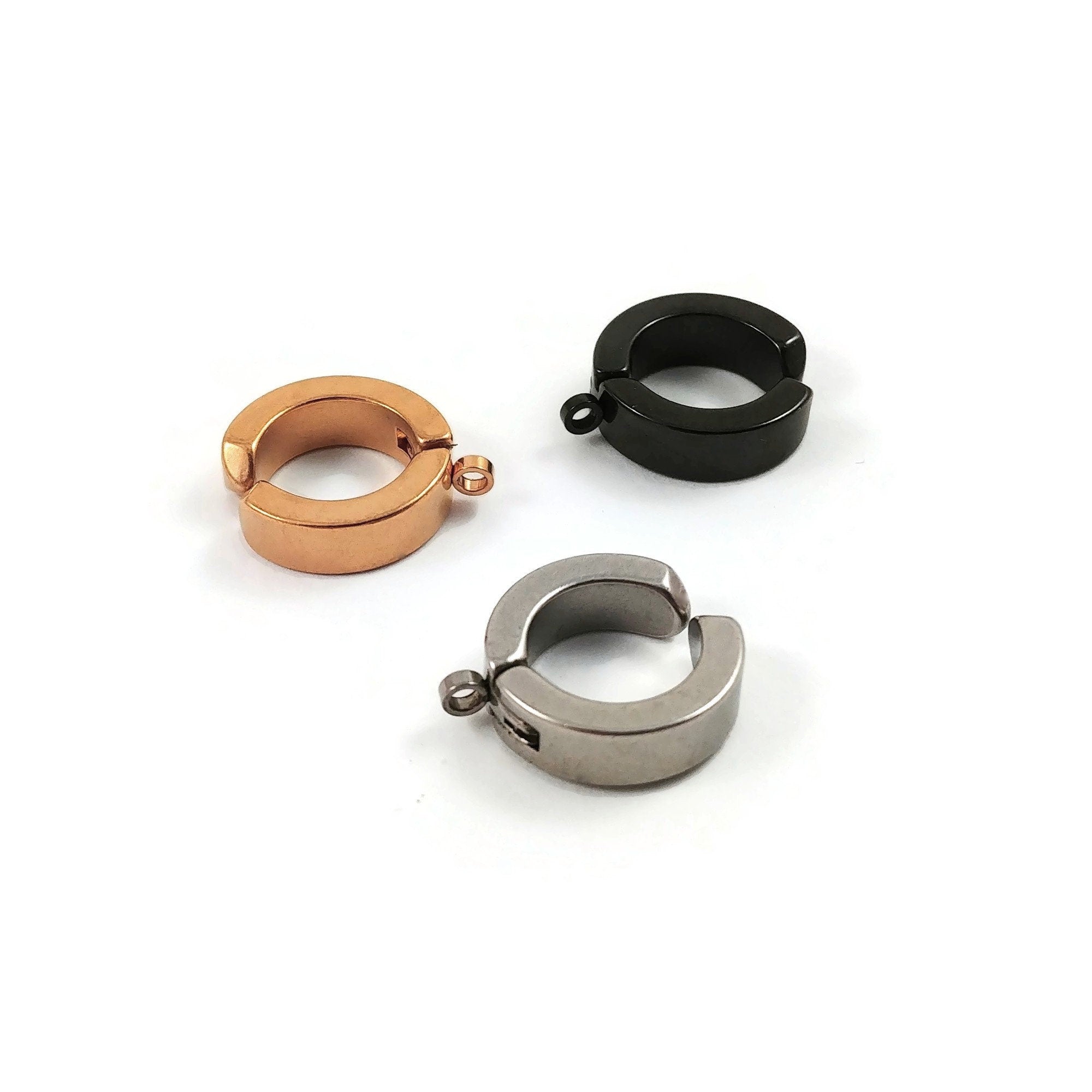 2 No piercing huggie hoops with loop, Stainless steel clip on ear cuff