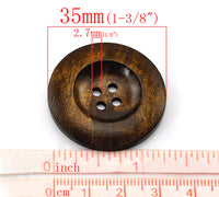Dark Chocolate Brown Wooden Sewing Buttons 35mm - set of 6 natural wood button
