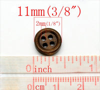Mini Bouton de bois à 4 trous en bois naturel marron foncé de 11mm - ensemble de 36