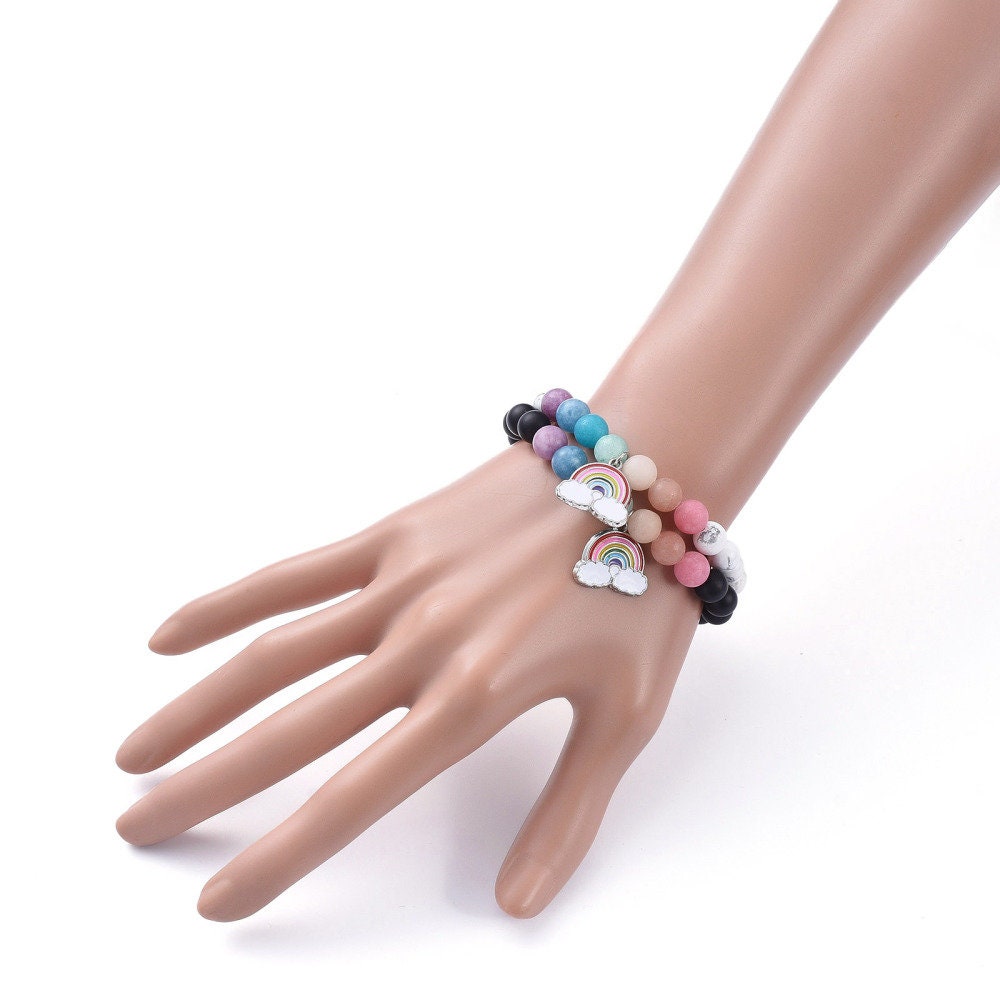 Rainbow gemstone bracelet making kit, DIY craft kit for adults, Do it yourself jewelry supplies