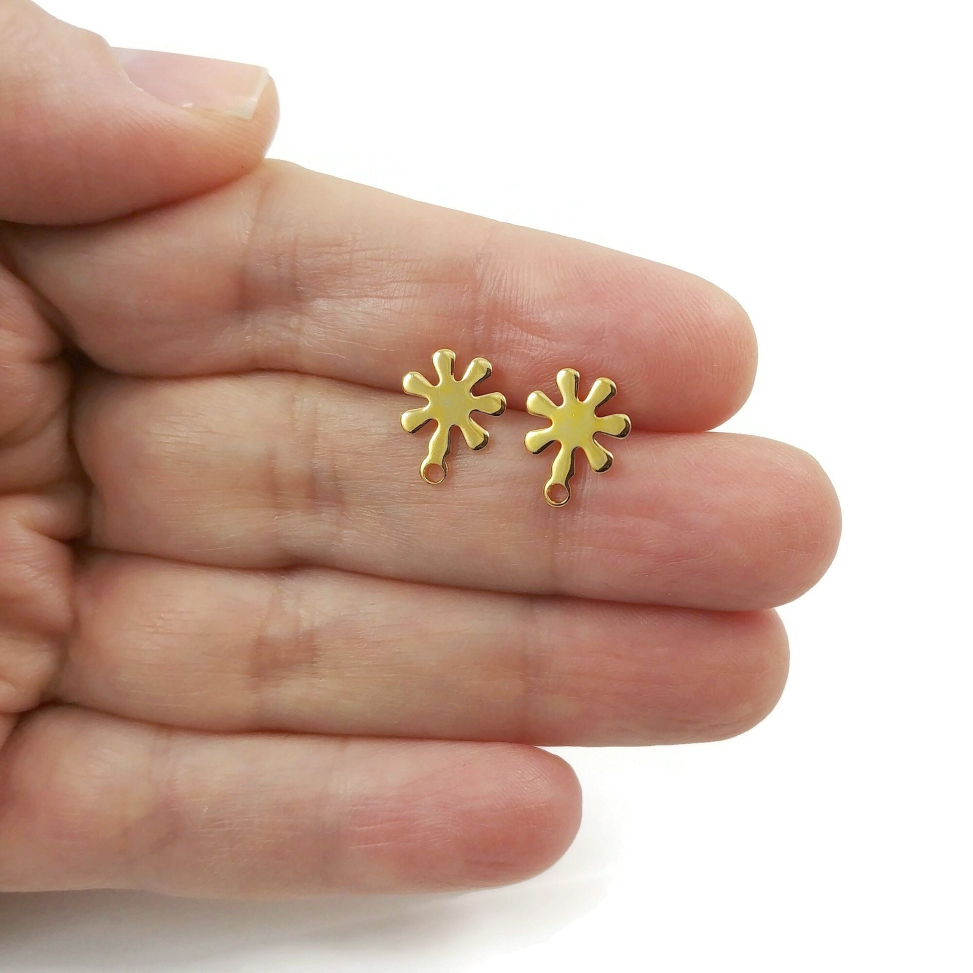 9mm flower ear studs with loop, Stainless steel earring posts, Hypoallergenic gold or silver jewelry findings