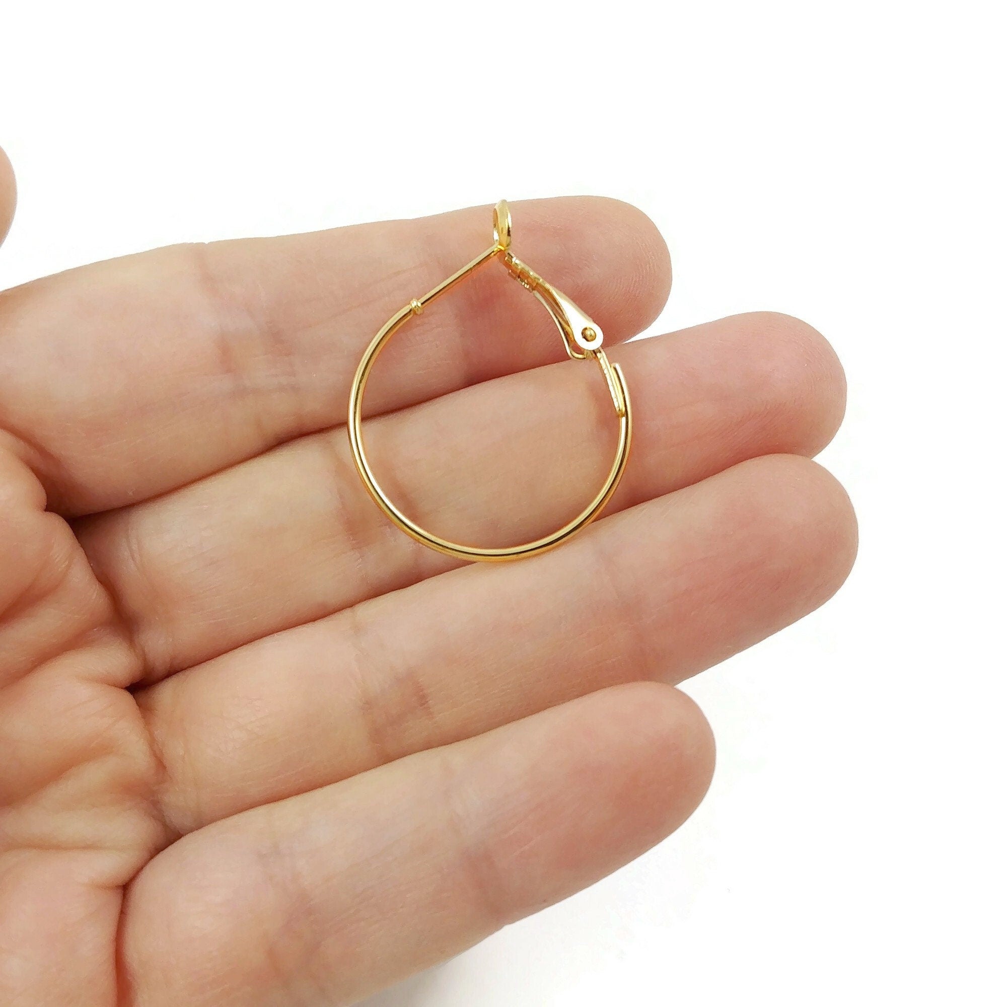 25mm real 18K gold plated hoops, 1 inch nickel free brass earwire, Leverback hoops for jewelry making