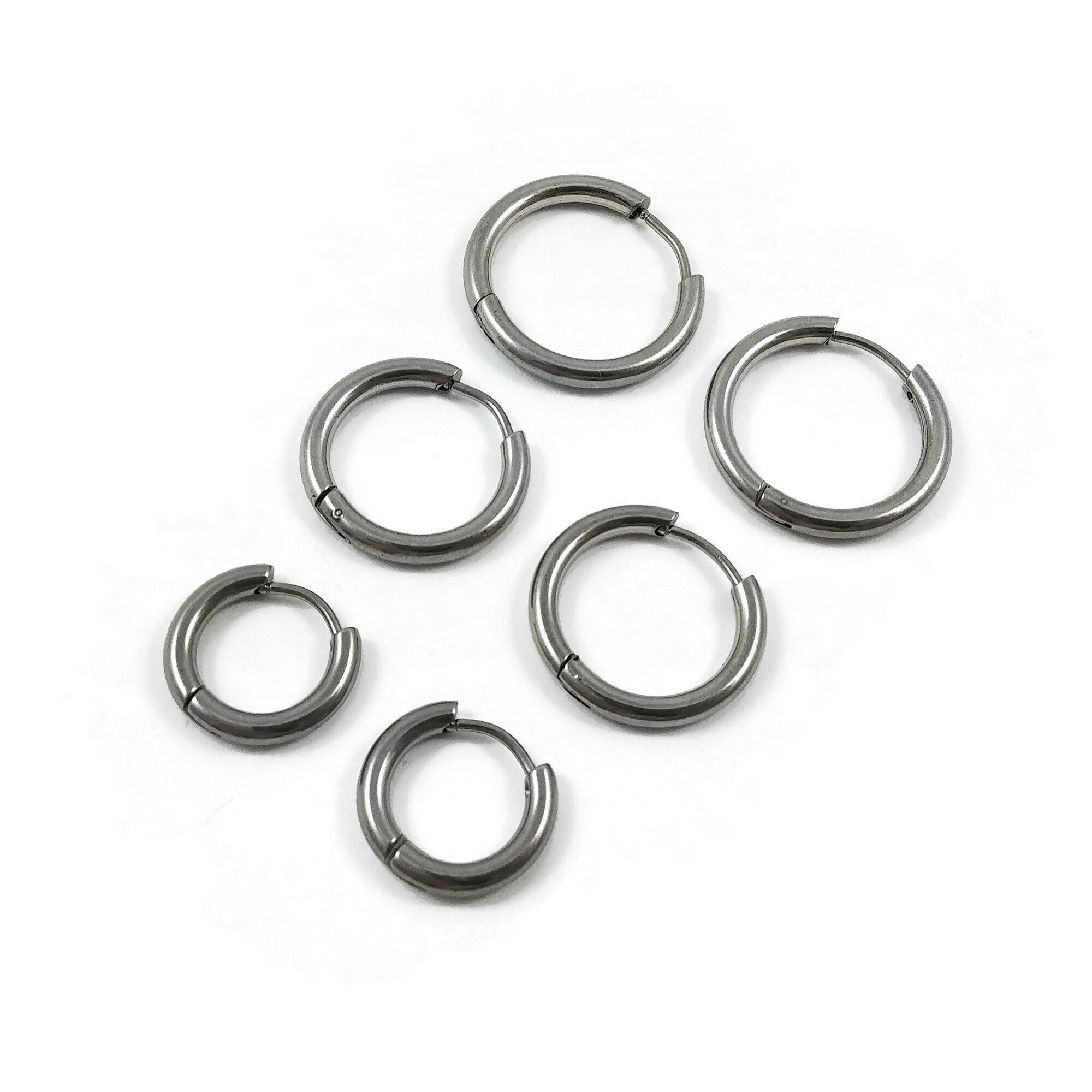 Stainless steel huggie hoops, Hypoallergenic earring findings, Silver earring hoops, 3 sizes available