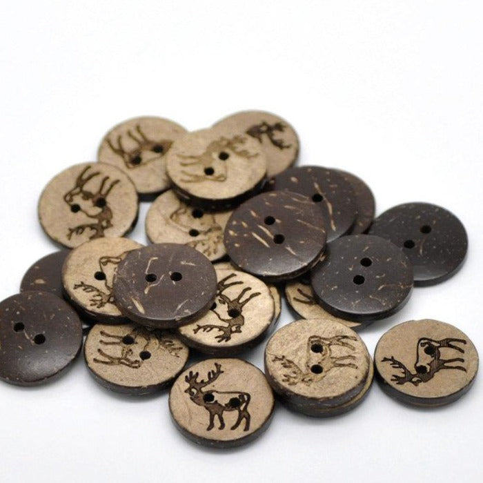 10 Brown Coconut Shell Buttons 18mm - Rustic Elk