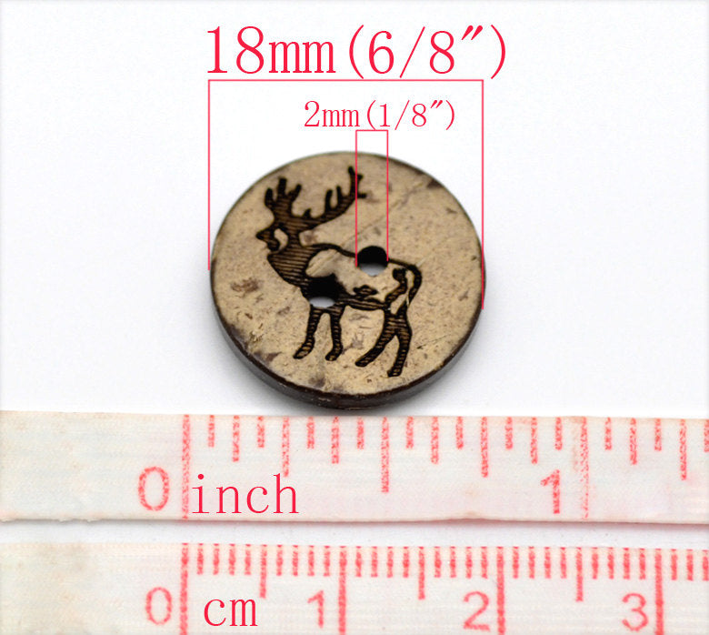 10 Brown Coconut Shell Buttons 18mm -  Rustic Elk