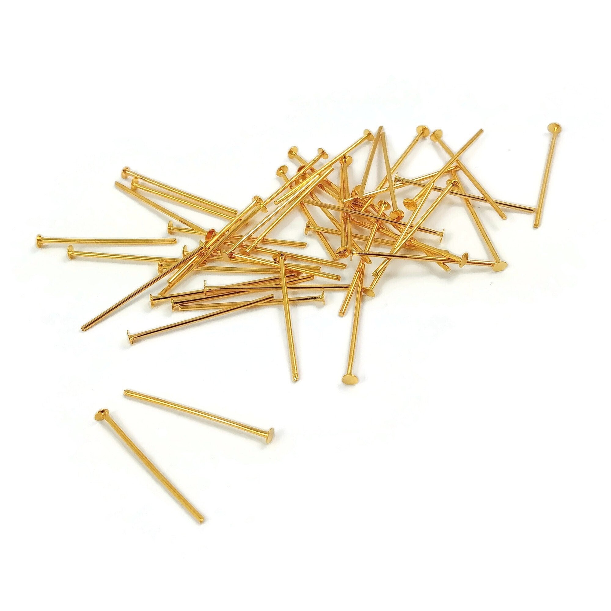 Real 18K gold plated head pins - 20mm or 35mm - Nickel free jewelry findings - 21 gauge